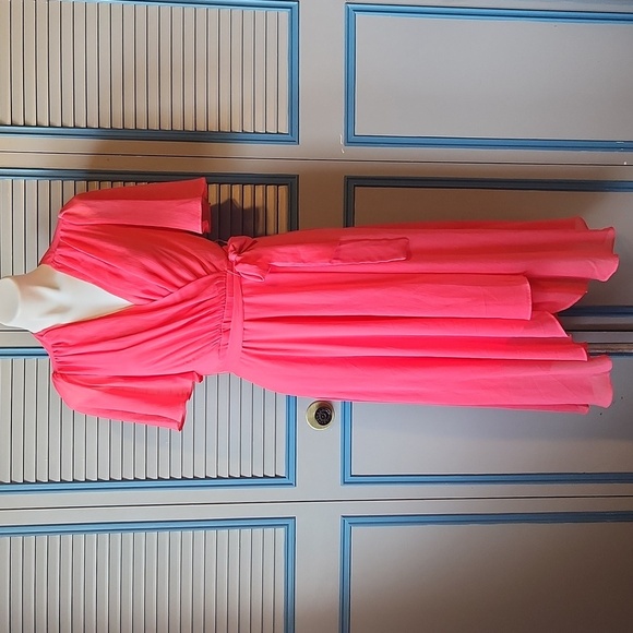 DKNY Pink Wrap Style Dress with Flowy Sleeves - Picture 2 of 12